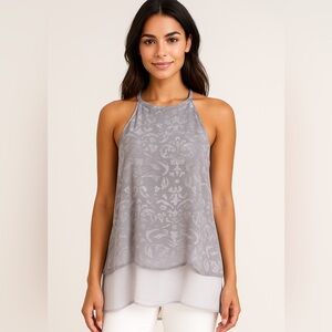 Elegant Silver Foil-Print Halter Top - S